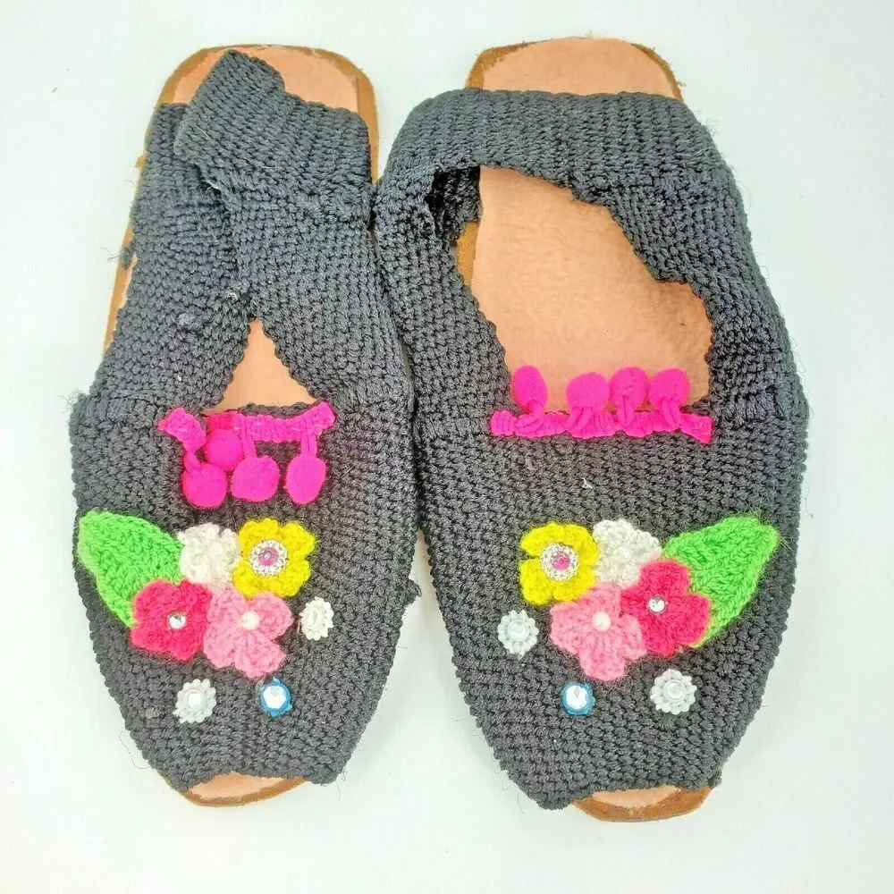 Authentic Handmade ALPARGATA Embellished Crochet Made in Venezuela Kid Girls 1.5